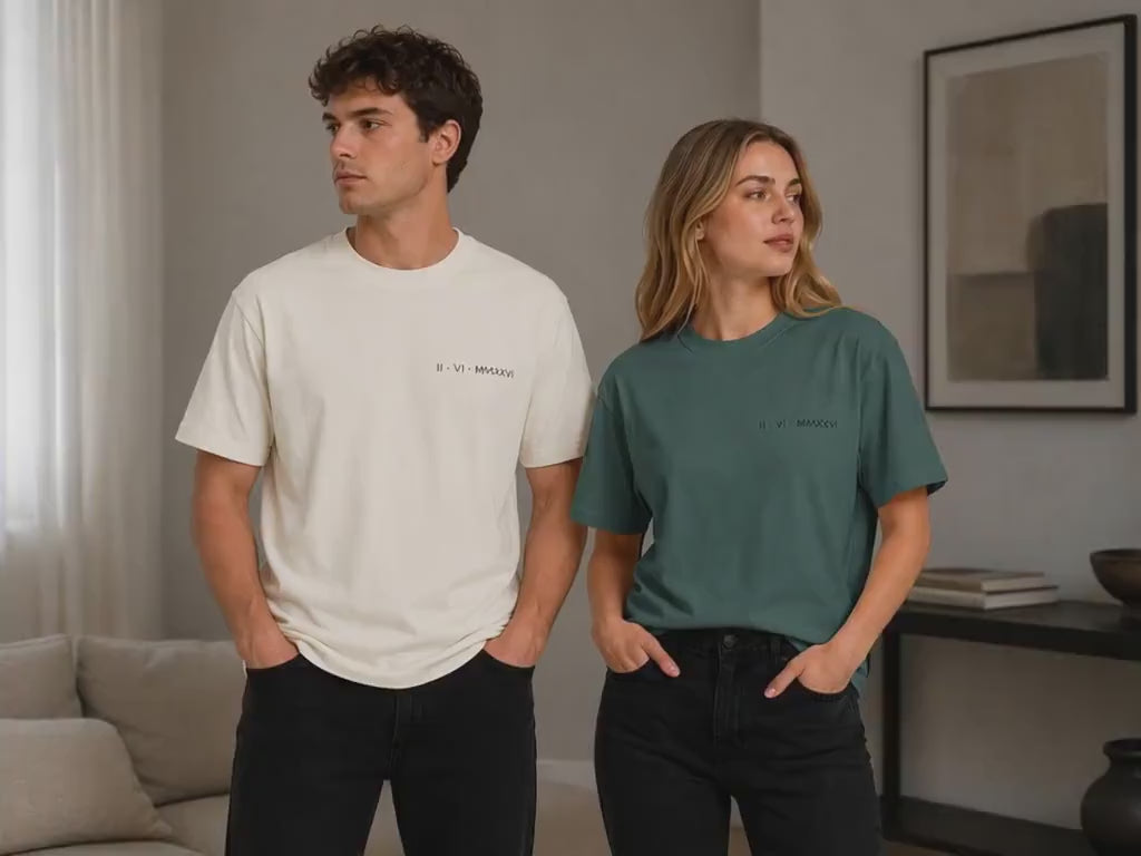 Custom Embroidered Roman Numeral Date Couples Shirt – T-Shirt, Crewneck & Hoodie (Left chest placement)